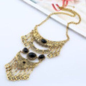 #031 Vintage Long Tassel Gemstone Leaf Necklace Sweater Chain